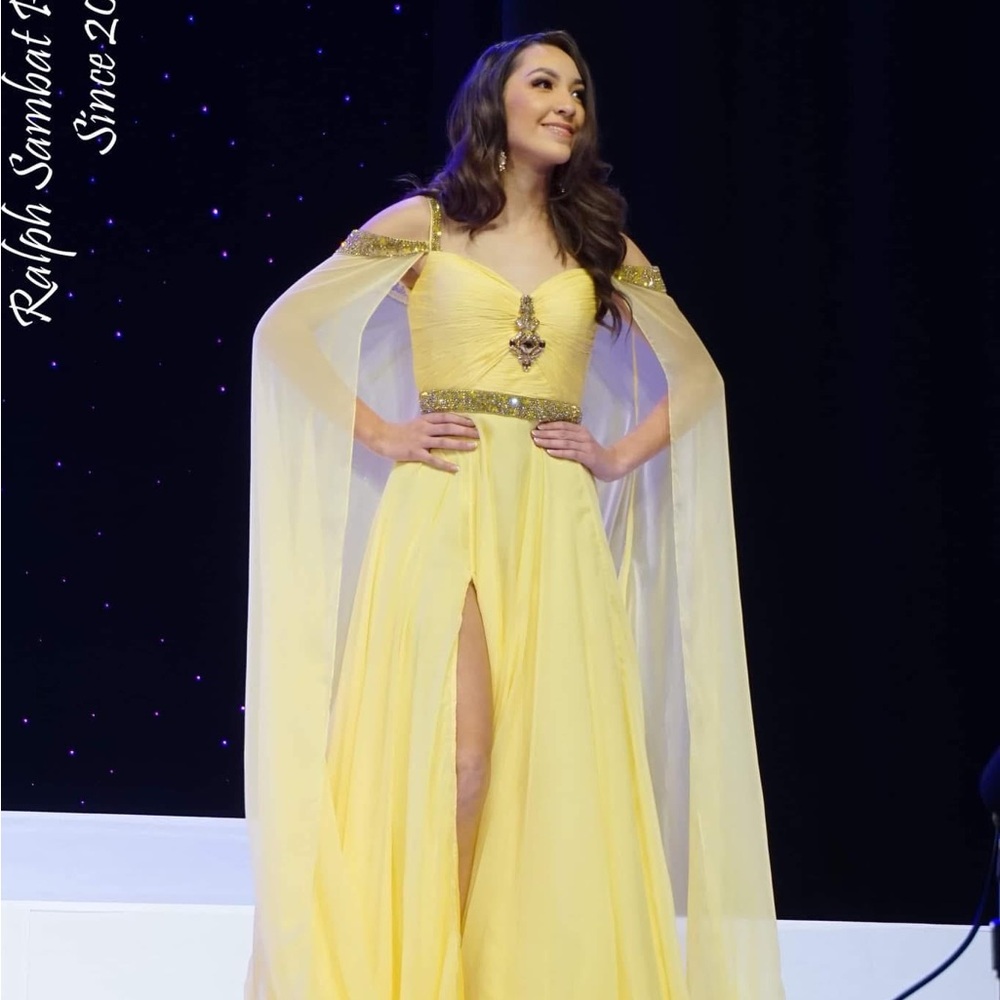 Yellow Evening Gown with detachable cape